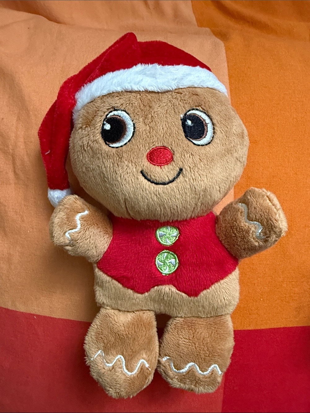 Plush Gingerbread Holiday Toy - Red Hat and Vest